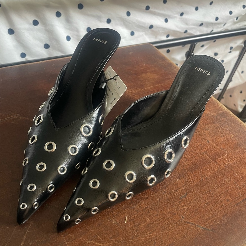 Mango Black Studded Women's kitten heels